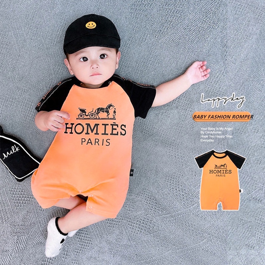 Bộ Áo Liền Quần Tay Ngắn Chất Liệu Cotton Mỏng Thời Trang Mùa Hè Cho Bé Sơ Sinh