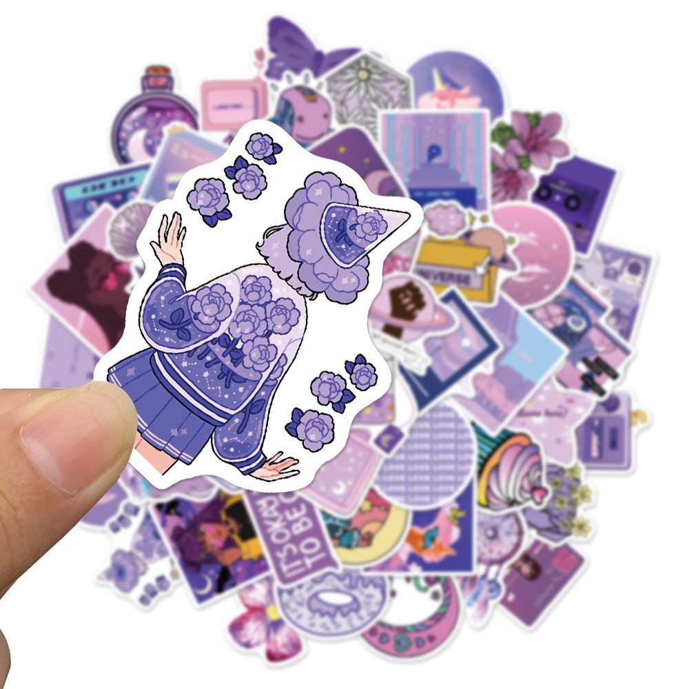 Sticker chống nước Màu Tím 50 chiếc dán nón bảo hiểm, laptop, vali