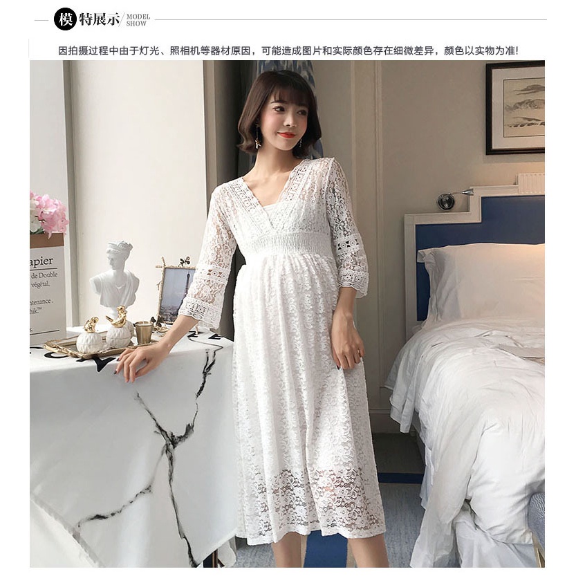 💃💃 Đầm bầu thiết kế xinh xắn 🤰🏻🤰🏻 Đầm Maxi tay dài phối ren hoa thiết kế hợp thời trang cho phụ nữ mang thai size M-XXL