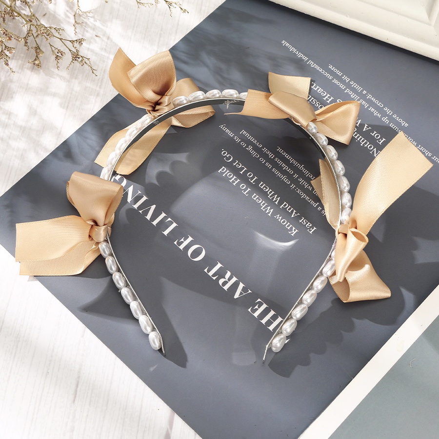 Băng Đô Cài Tóc Đính Nơ Ngọc Trai Dễ Thương Dành Cho Nữ