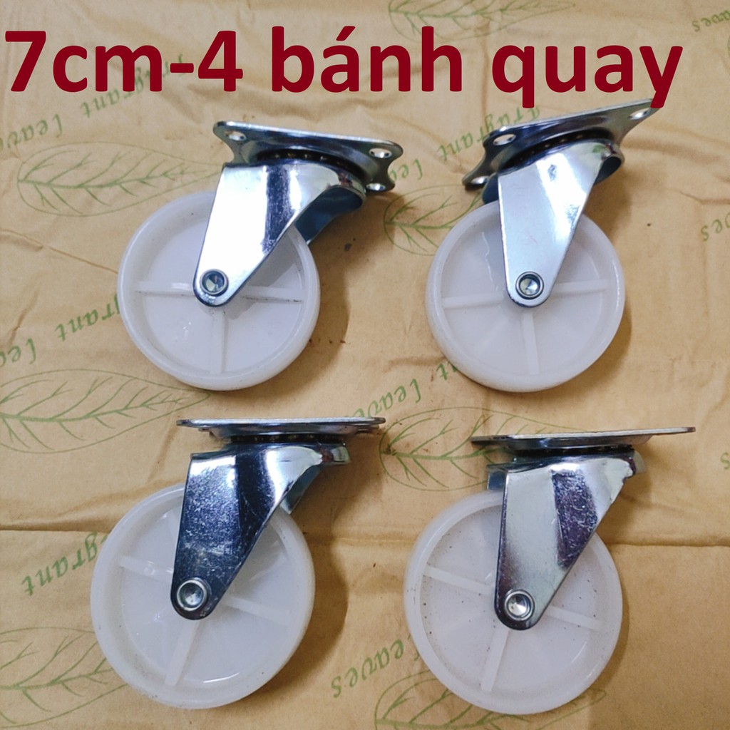 Bộ 4 bánh xe nhựa trắng 7cm, Hàng Việt Nam chất lượng cao