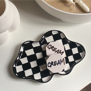 Khay sứ/đĩa sứ checkered tray - khay trang trí đĩa sứ kẻ caro