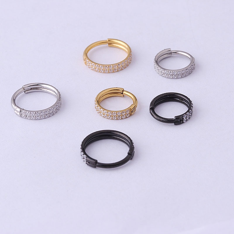 1 Khuyên Tai Thép Titan Hai Lớp 16G Đính Đá Zircon