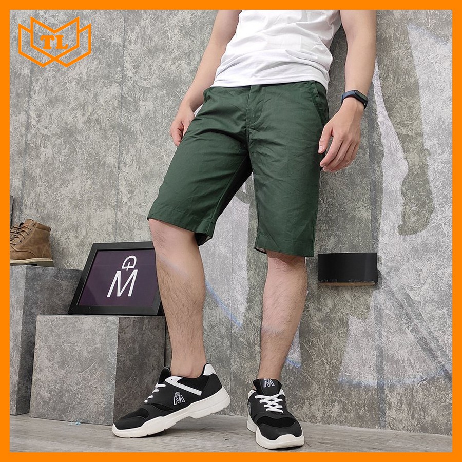 Quần short nam vải kaki màu xanh rêu vải đẹp TL134 Shop Thành Long