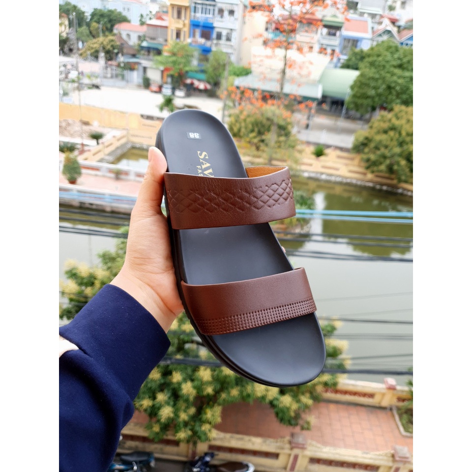 Dép Nam Hai Quai Da Bò Thật Quai Da  Đế Cao Su Cao Cấp, Bảo Hành Da Vinh Viễn,Keo Đế 2 Năm