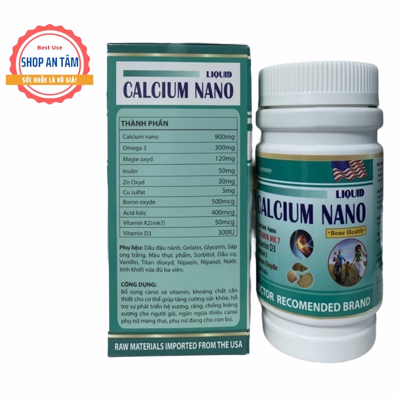 Bổ sung canxi Liquid Calcium Nano Chống còi xương, loãng xương - Hộp 100 viên