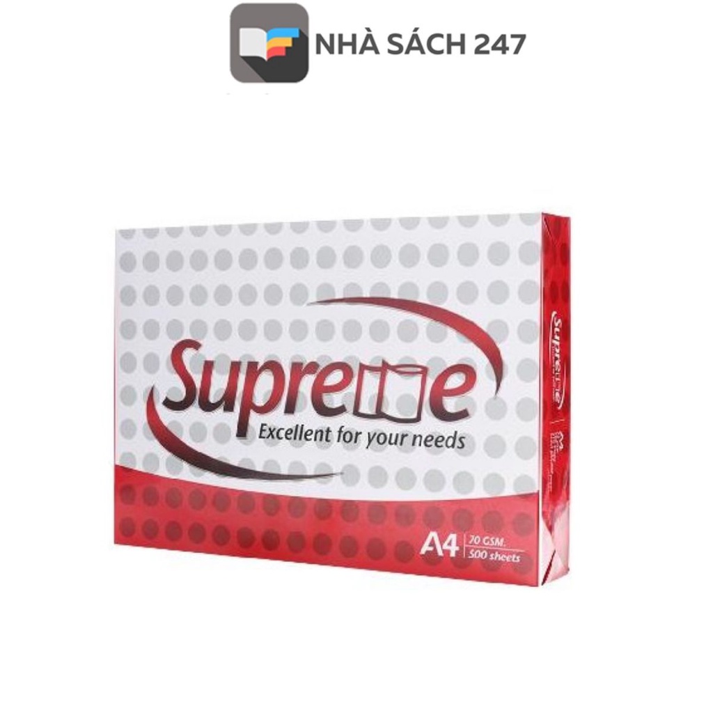 Giấy A4 in Supreme loại giấy phổ biến và thông dụng, sử dụng để in - photo (Định lượng 70 gsm)