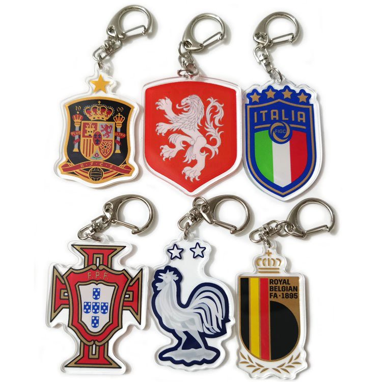 Móc khóa bóng đá hai mặt bằng mica arcrylic đội tuyển Pháp, Đức, Hà Lan, Anh, Tây ban nha, Bồ đào nha, Ý