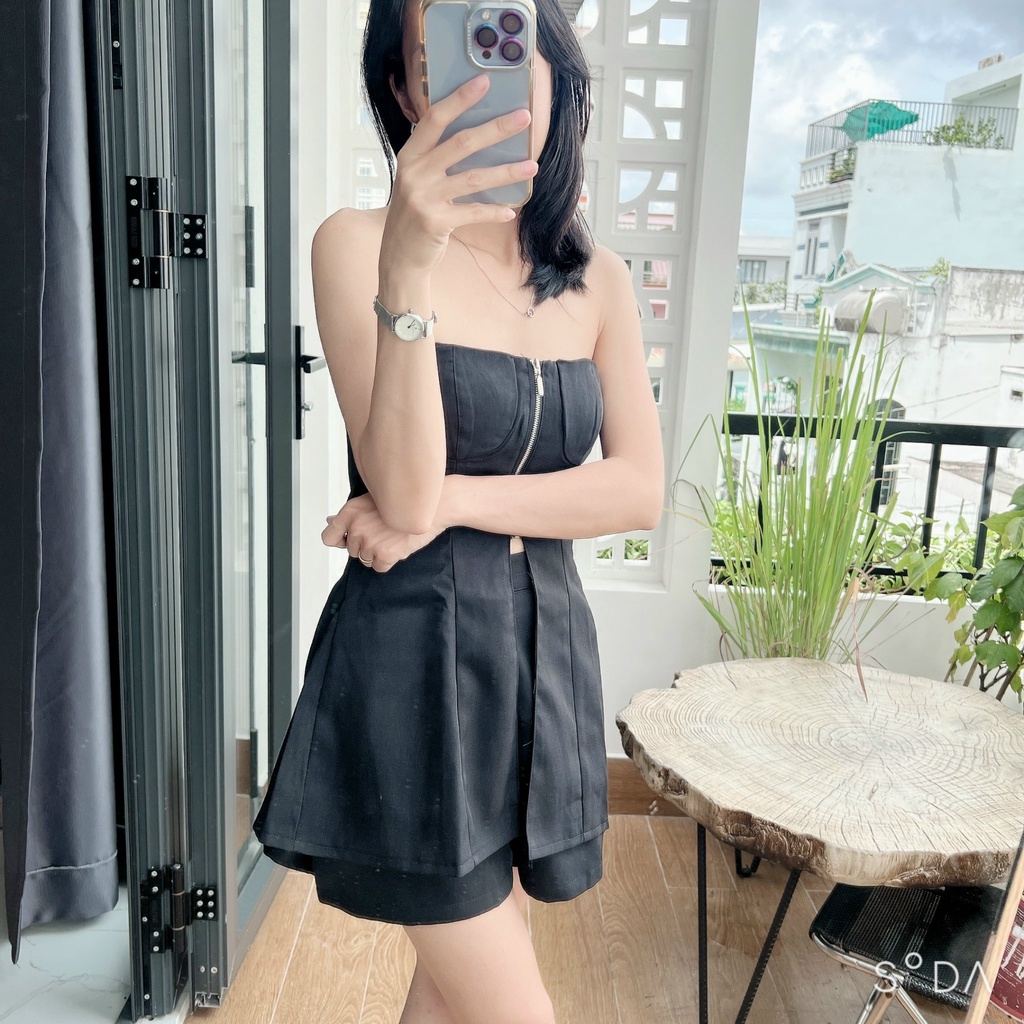 [Ảnh thật] Set quần short áo ống form dài dây kéo sang xịn