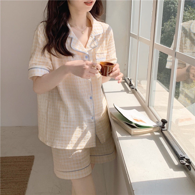 Bộ Đồ Ngủ Ngắn Tay In Họa Tiết Đơn Giản Thời Trang Hàn Quốc