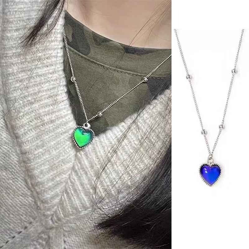 ✨✨Dây chuyền mặt hình trái tim đính viên đá nhân tạo thay đổi màu sắc độc đáo thời trang