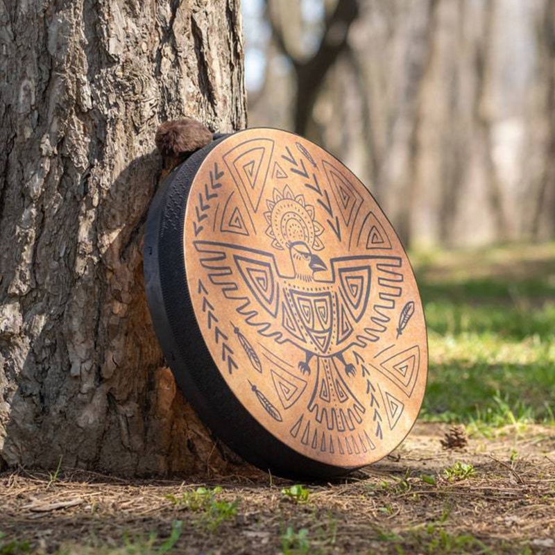 Quu Shaman Bộ Trống Và Dùi Trống Thiết Kế Thủ Công Họa Tiết Chú Chim Shaman Dùng Trang Trí Nhà