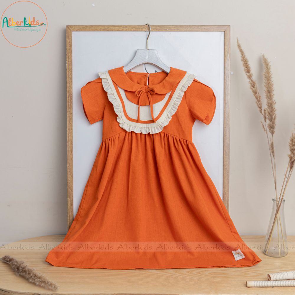 Váy cho bé gái ALBER KIDS cổ tròn phối nơ công chúa xinh đẹp cho trẻ em 2,3,4,5,6,7,8,9,10,11,12 tuổi [V92]