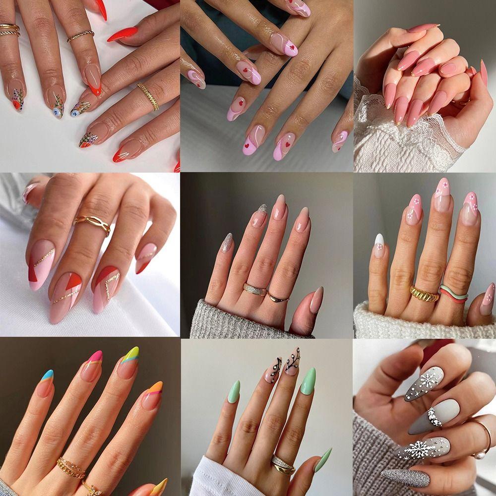 Bộ 24 Móng Tay Giả Che Phủ Toàn Diện Họa Tiết Hoa Hồng Kiểu Pháp