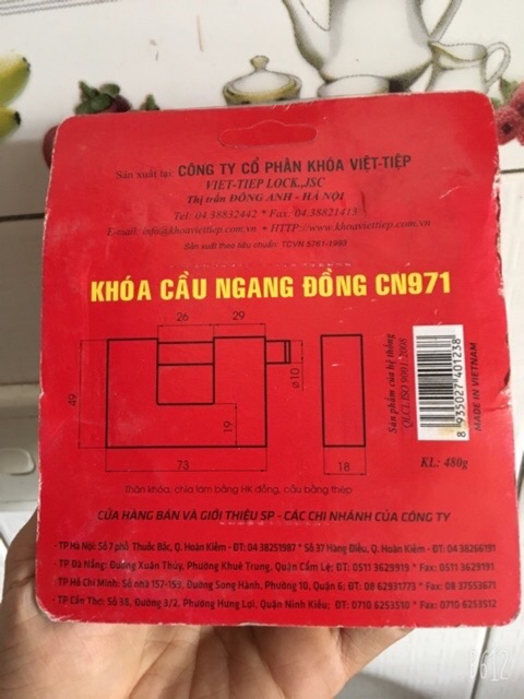 Ổ Khoá cầu ngang bằng đồng CN971 - Việt Tiệp ( hàng chính hãng, sẵn có)