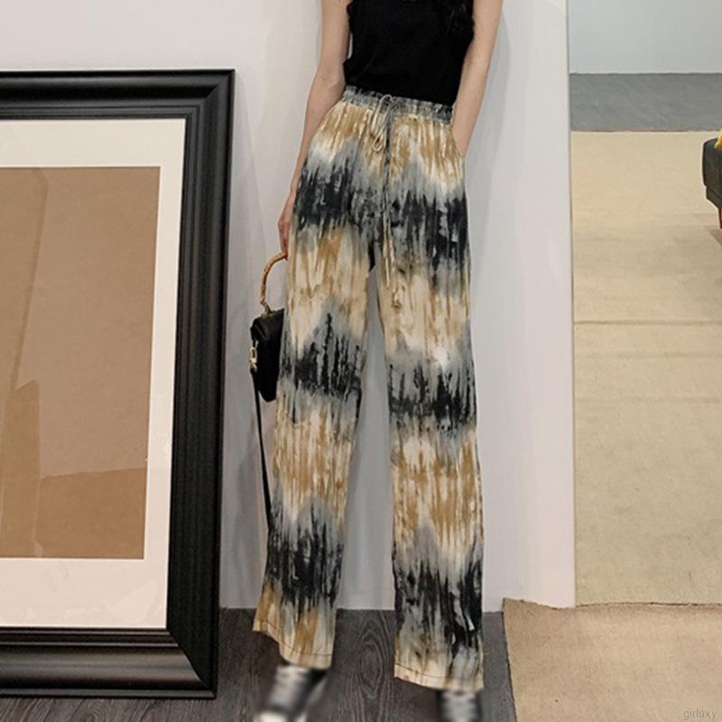 Quần dài ống rộng in họa tiết thời trang Hàn Quốc cho nữ