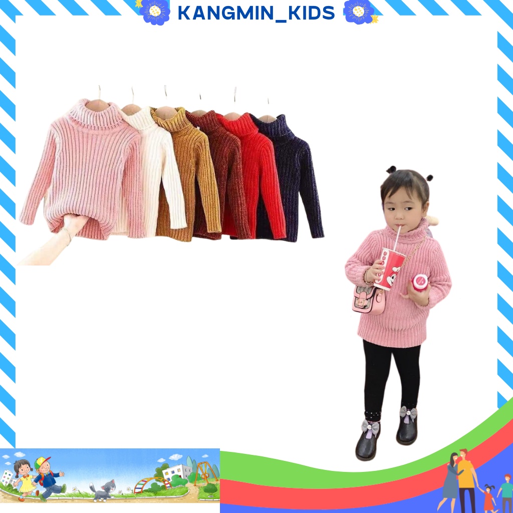 Áo len cho bé trai bé gái Kangmin kids, áo len cao cổ cho bé chất tuyết nhung cực ấm, quần áo cho bé trai gái từ 8-20kg