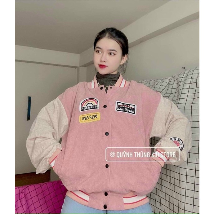 Áo Khoác Bomber Nhung Tăm Logo Ảnh Thật