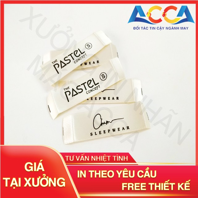 3000 cái tem cổ áo_Chất liệu lụa satin_Kích thước 1.5x5cm_Mềm mịn sắc nét_In theo yêu cầu, miễn phí thiết kế