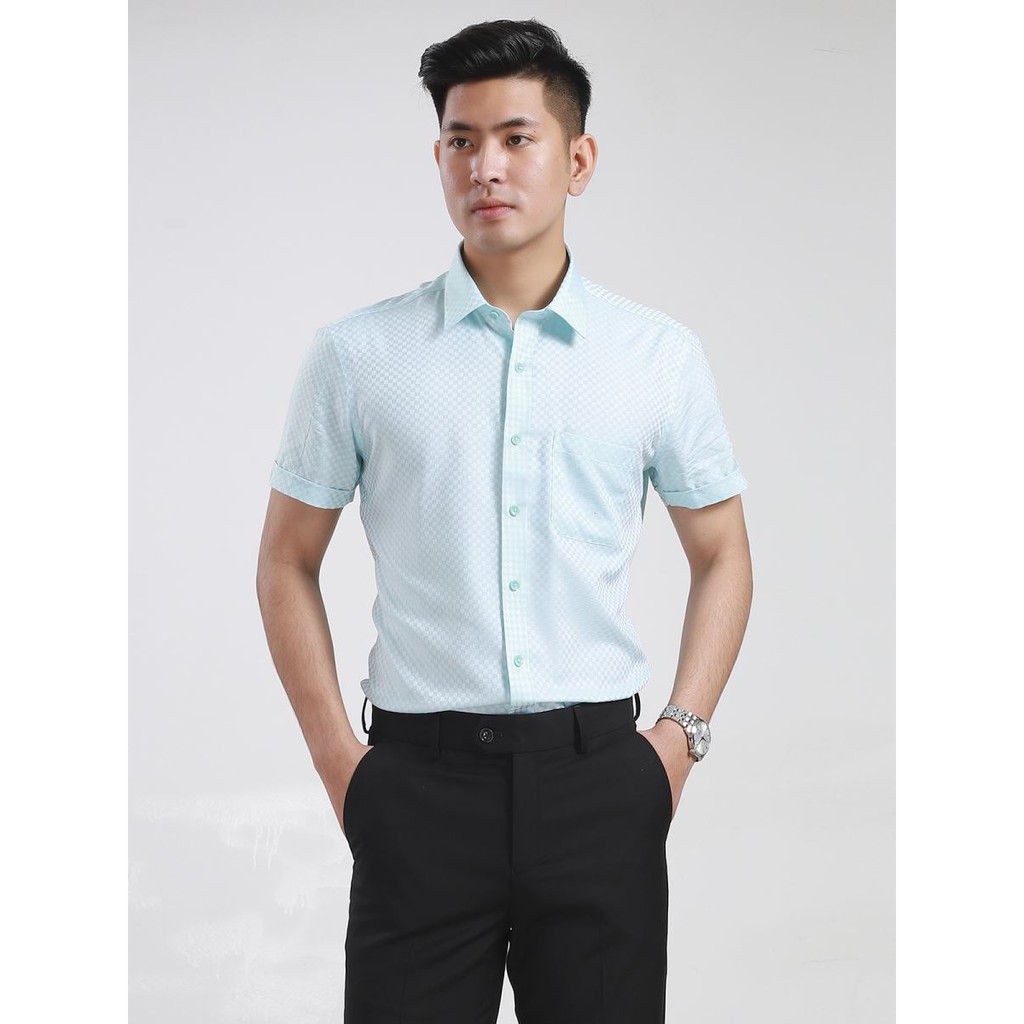 Áo sơ mi nam ngắn tay ARISTINO họa tiết dệt dobby kẻ ô sọc xanh nhạt tinh tế, sang trọng - ASS519S7 | BigBuy360 - bigbuy360.vn