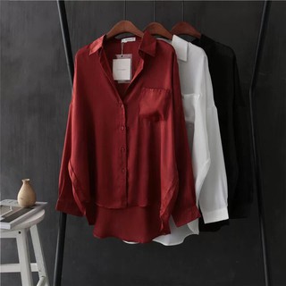 Áo sơmi voan kiểu dáng trơn form xuông phối một túi cực chất ttsl0098