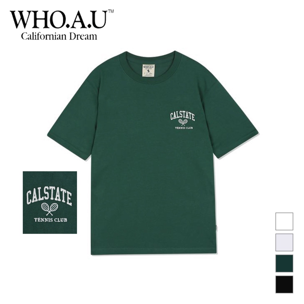 Áo thun WHO.A.U WHRAC2402U thêu chữ CALSTATE Tennis Club thời trang