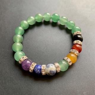Tự nhiên xanh aventurine vòng tay đá cầu vồng 7 luân xa hạt vòng tay co giãn trang sức 8 mm đá unisex