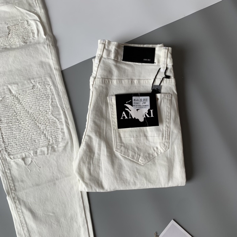 Quần Jean Nam Amiri White Phối Rách Vá Vải Nhăn Cao Cấp QJ110P