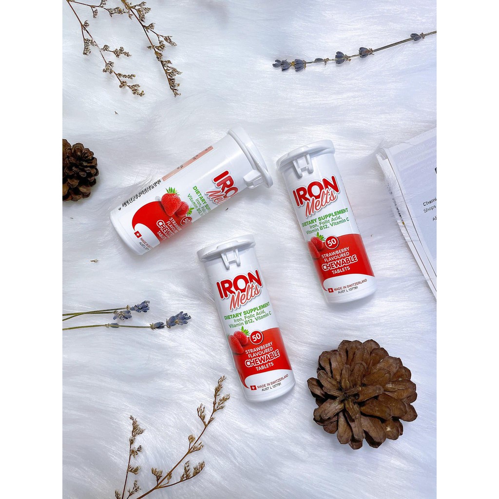 VIÊN SẮT NGẬM BỔ MÁU IRON_MELTS - VỊ DÂU-Hộp 50 viên