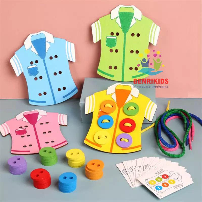 Đồ Chơi Gỗ - Bộ Tập Khâu Cúc Áo Bằng Gỗ Giúp Bé Rèn Luyện Đôi Tay Khéo Léo Đồ Chơi Giáo Dục Sớm Montessori