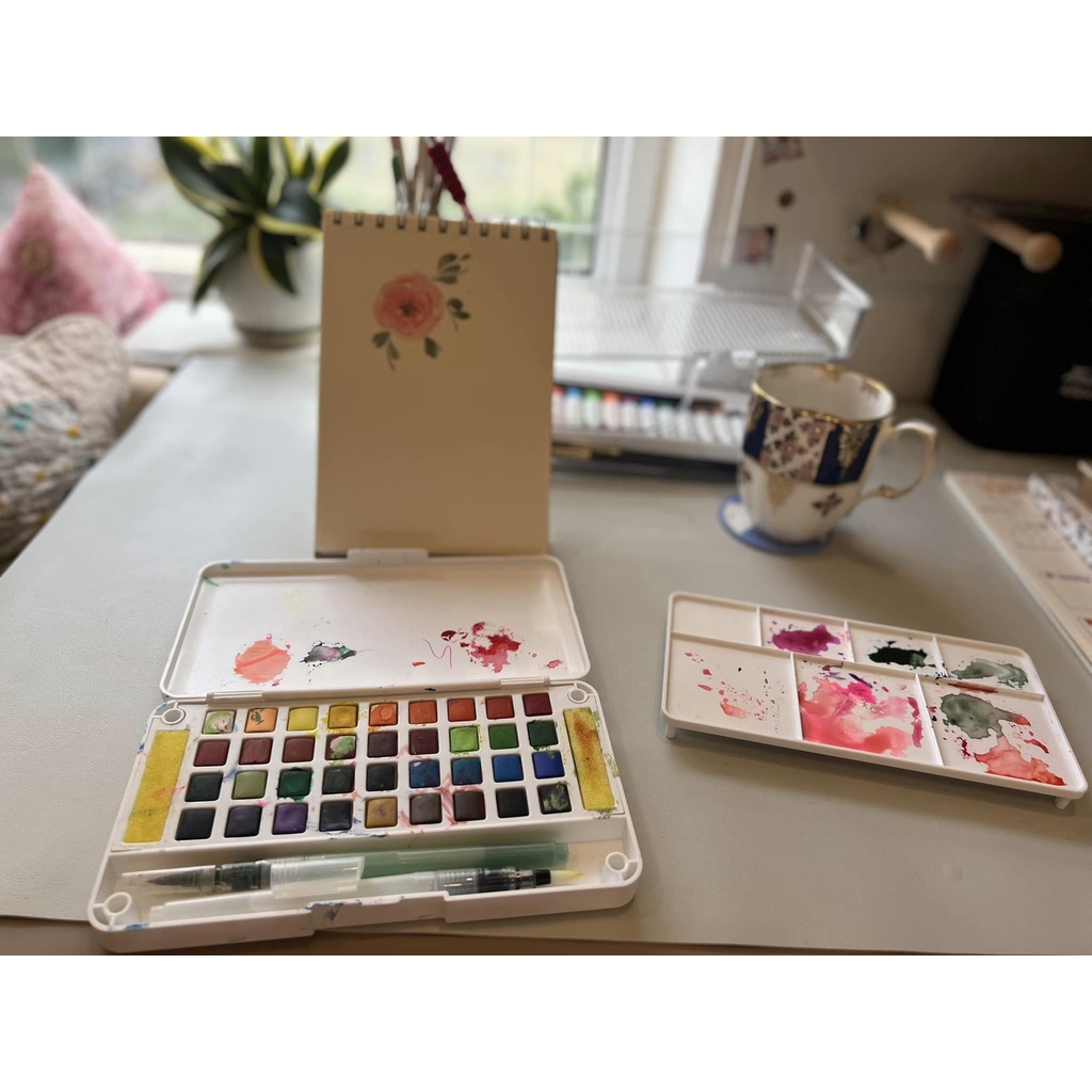 Hộp 36 Màu Nước Dạng Nén Tặng Kèm Bút Nước, Màu Nước Solid Water Color Cao Cấp 12/18/24/36M