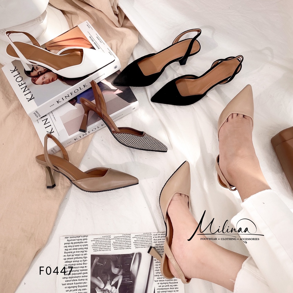 GIÀY CAO GÓT SLINGBACK NỮ GÓT NHỌN 5P BÍT MŨI NHỌN TRƠN F0447