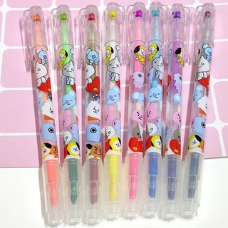 Bút Dạ Quang 8 Màu 8Pcs KPOP BTS BT21 School Highlighter Pen Students Highlighters marker Brush pens pastel markers watercolor fluorescent pen drawing Kids stationery gifts