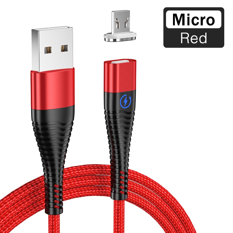 Cáp Sạc Từ Tính Rock 1m/2m Giắc Cắm Micro USB Mua Riêng Được Có Đèn LED Tương Thích Với Samsung Huawei Xiaomi Android