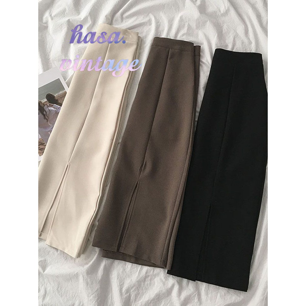 [Order] Chân váy suông trơn cạp cao xẻ dáng dài basic ulzzang