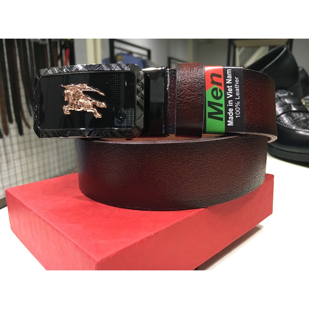 Dây lưng da bò cao cấp mặt chữ nhật họa tiết vintage