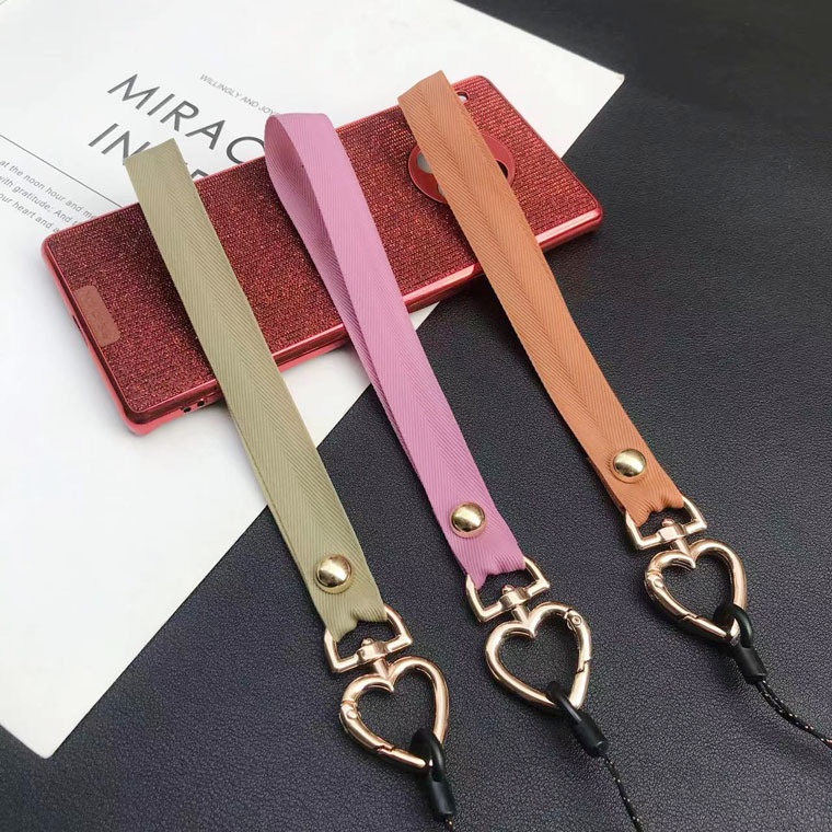 Mobile Dây Đeo Điện Thoại Dạng Ngắn Bằng Lụa Màu Trơn Có Khóa Trái Tim