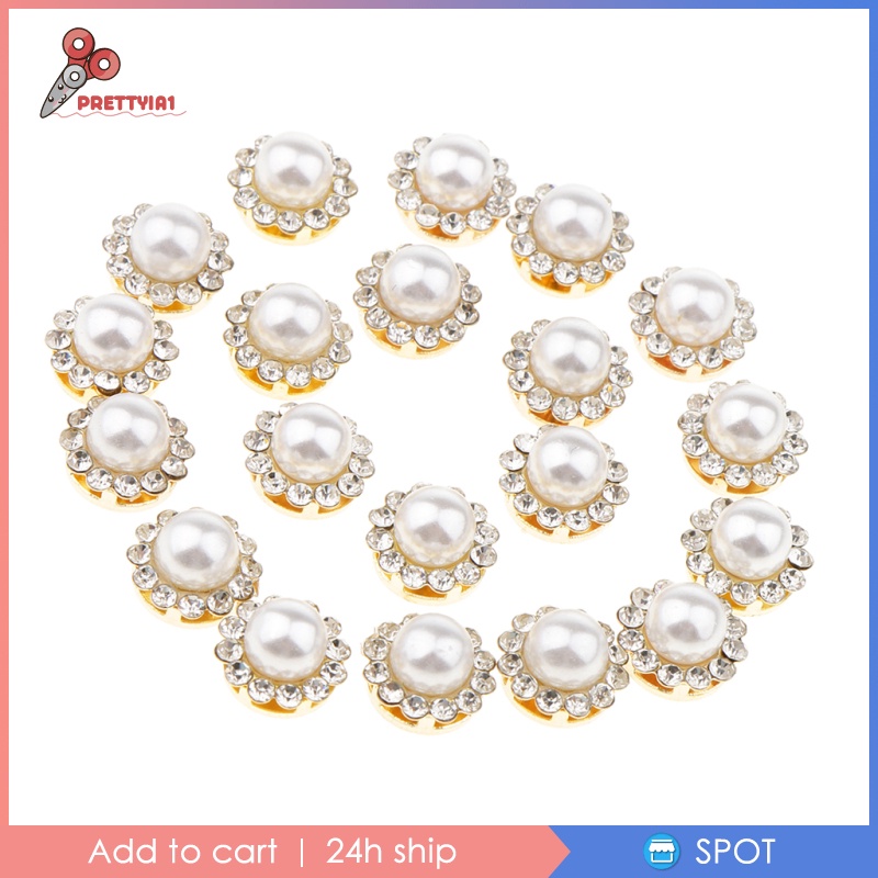 1 [Prettyia] Set 20 Nút Trang Trí Sổ Tay Hình Bông Hoa Đính Đá Ngọc Trai Giả