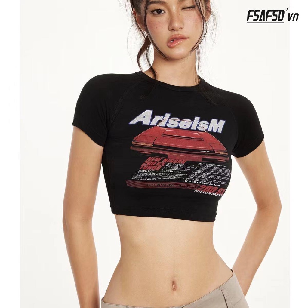 Áo Thun Nữ Ngắn Tay Cổ Tròn Hở Rốn Thời Trang