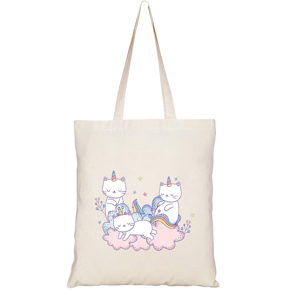 Túi vải tote canvas HTFashion in hình unicorn cats cartoons HT138