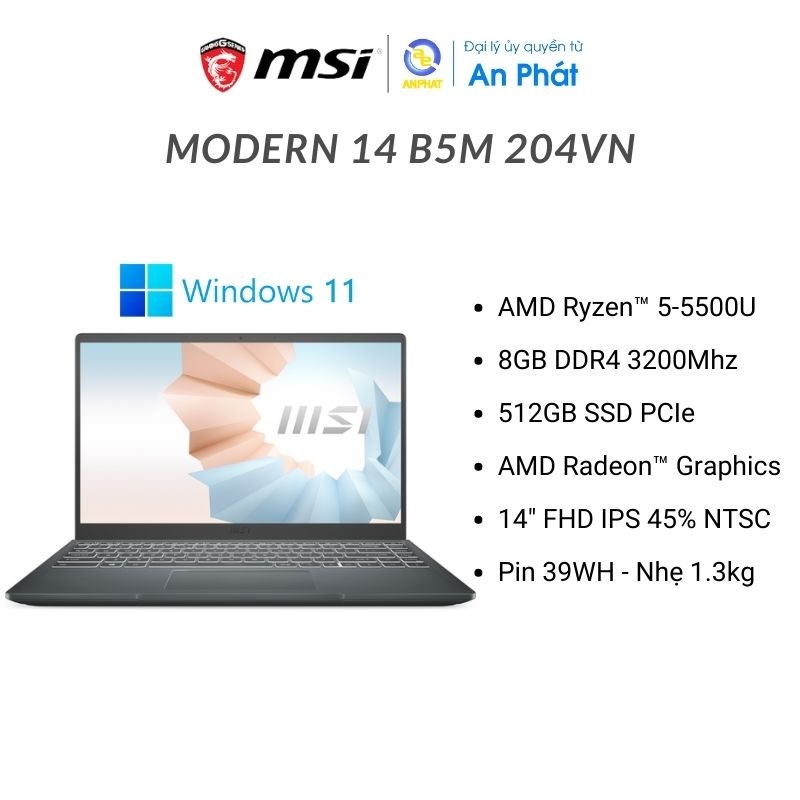 NB MSI Modern 14 B5M-204VN - Xám (R5 5500U/8GB/512GB /14&quot; FHD /Win 11H)