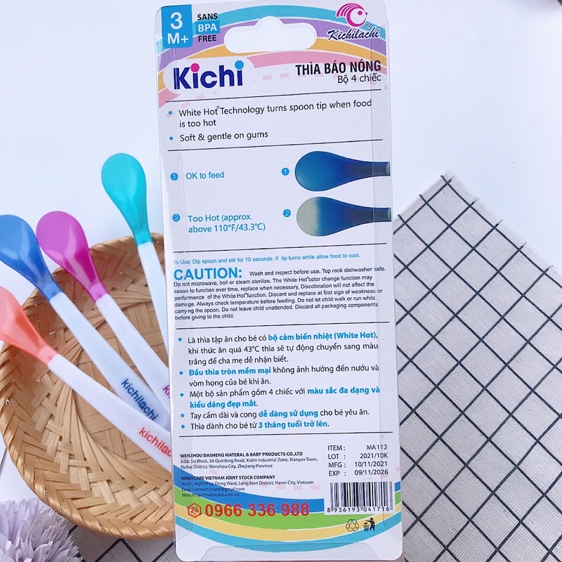 Thìa báo nóng Kichi cho bé ăn dặm 4 màu