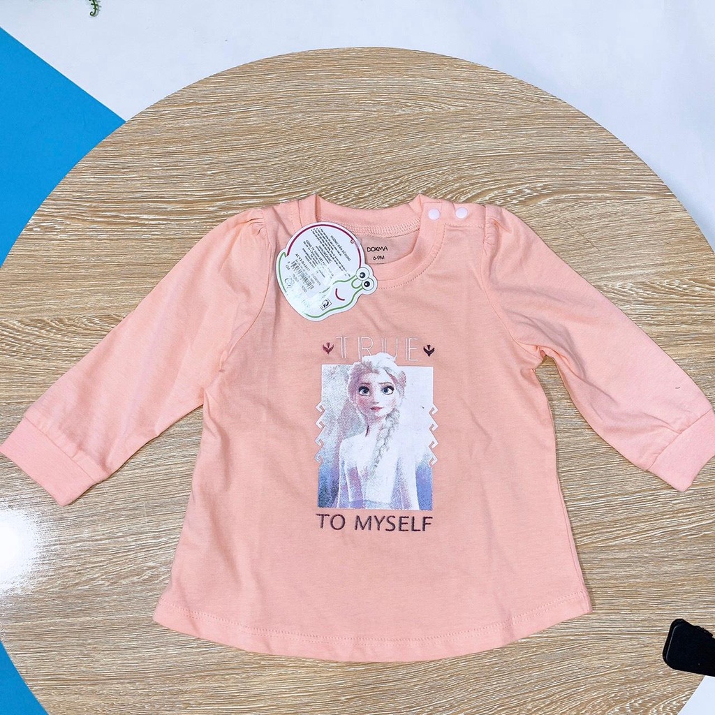Áo dài tay cài vai cotton mỏng điều hòa Dokma bé gái (6-36 tháng)