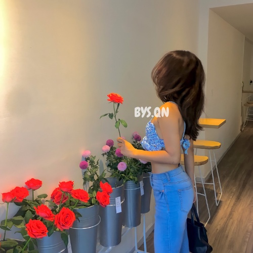 Áo đan len màu loang 2 dây chân bèo cột thắt dây phía sau "sweet top"