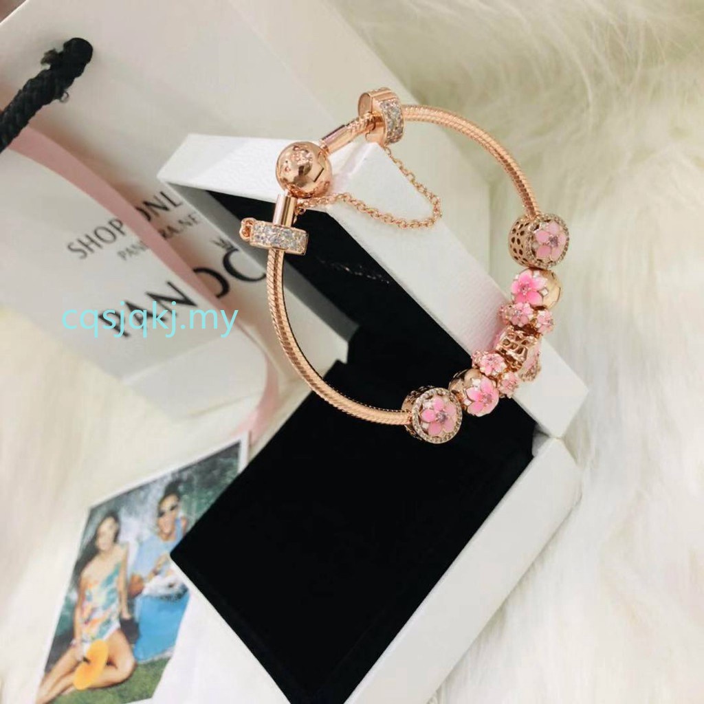 Hàng Mới Về Mới Vòng Tay Chuỗi Hạt Màu Hồng Anh Đào / Vàng Hồng Kèm Hộp Quà Tặng A3 Cửa Hàng AS5W2Q3