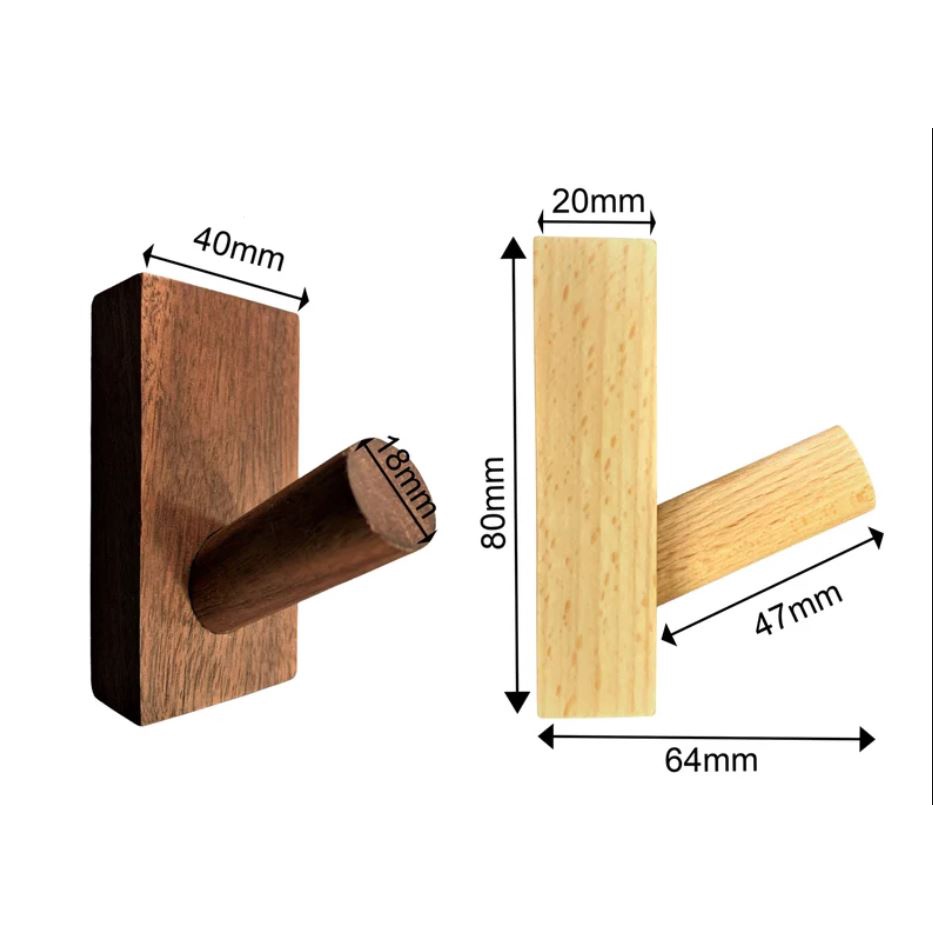 Móc gỗ treo đồ decor không cần khoan tường-Gỗ Nâu