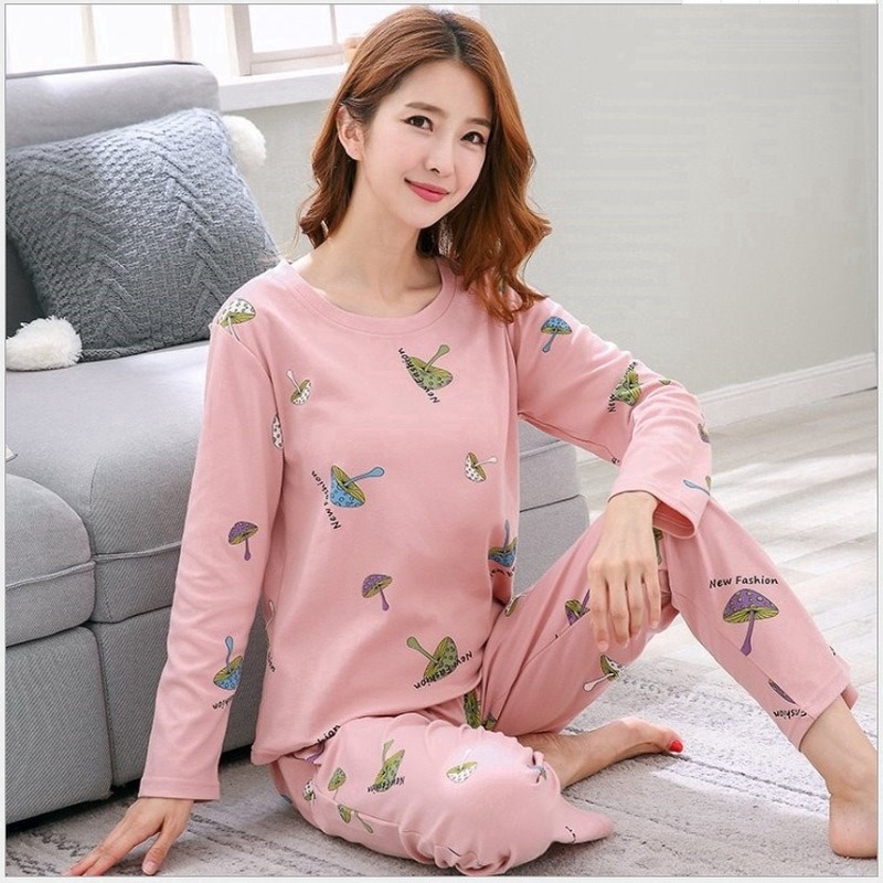 Bộ Đồ Ngủ Tay Dài In Họa Tiết Hoạt Hình Dễ Thương Kiểu Hàn Size M - 2XL Cho Nữ