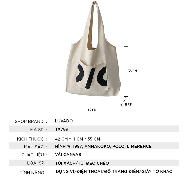 Túi vải thời trang canvas tote đựng đồ quần áo thời trang LUVADO TX789