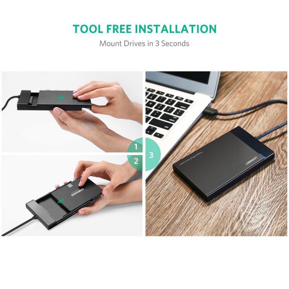 HOT- Hộp đựng ổ cứng 2.5inch SSD, HDD vỏ nhôm và vỏ nhựa cao cấp, hỗ trợ 6TB, chuẩn SATA III, SATA II UGREEN US221 CM300 | BigBuy360 - bigbuy360.vn