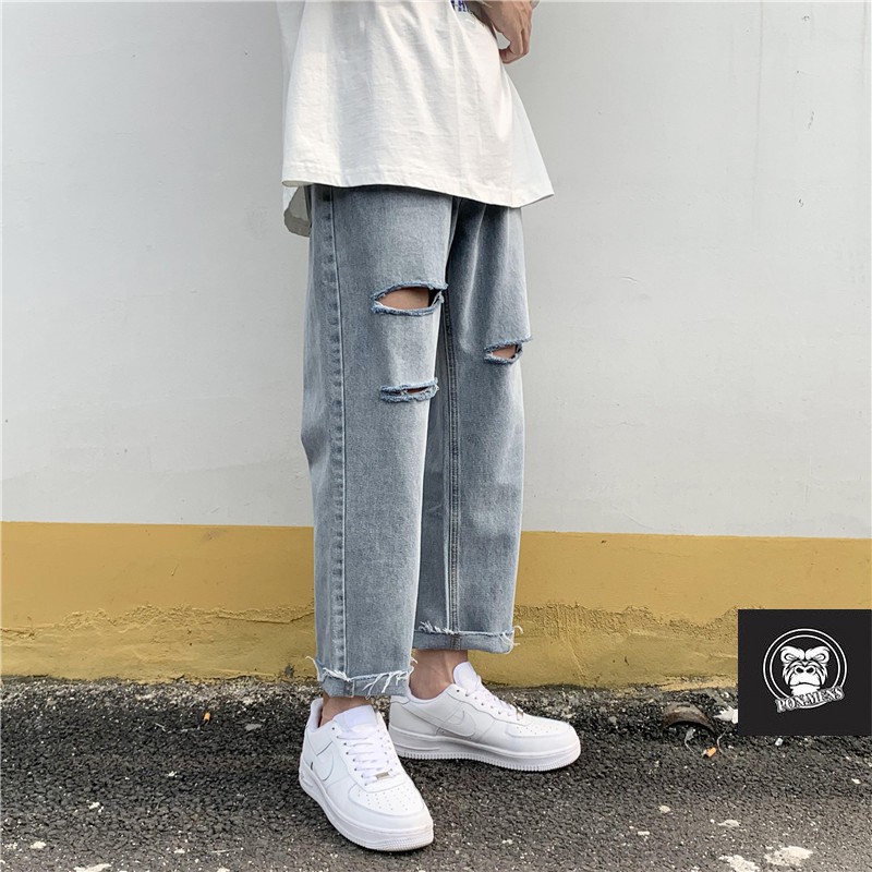 Quần bò baggy nam nữ ống rộng rách gối mới t25 2021 Pon.mens | BigBuy360 - bigbuy360.vn